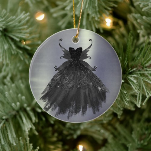 Gothic Fairy Black Gown | Vampy Glam Goth Sheen Ceramic Ornament
