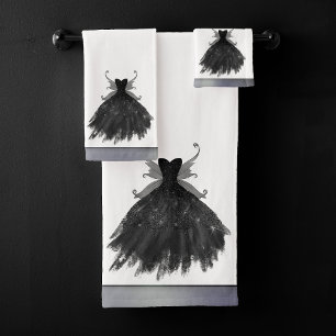 Gothic Fairy Black Gown Vampy Goth Glam Sheen Bath Towel Set