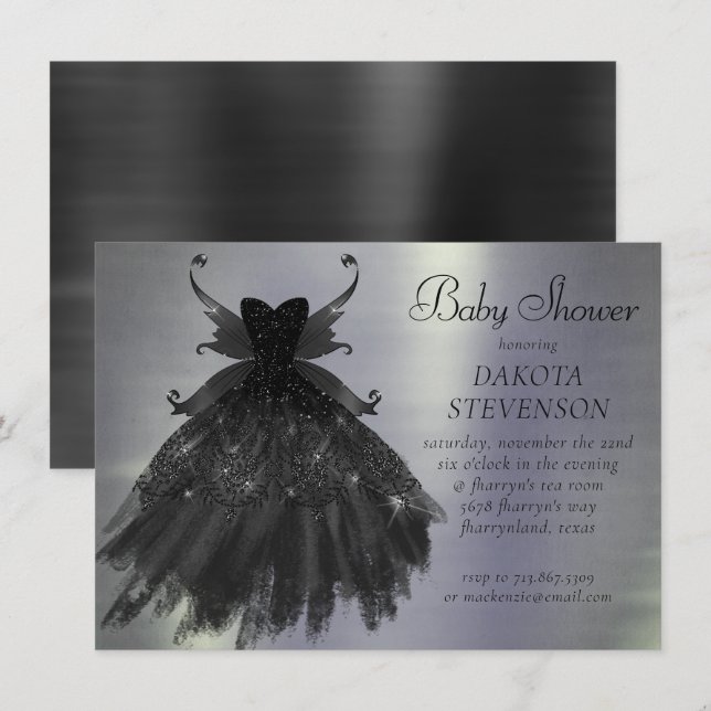 Gothic Fairy Black Gown | Vampy Goth Glam Sheen Invitation (Front/Back)