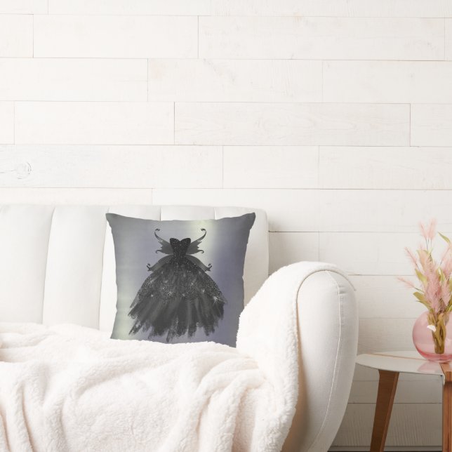 Gothic Fairy Black Gown | Vampy Goth Glam Sheen Throw Pillow (Couch)