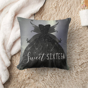 Gothic Fairy Black Gown | Vampy Goth Glam Sheen Throw Pillow