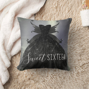 Gothic Fairy Black Gown Vampy Goth Glam Sheen Throw Pillow
