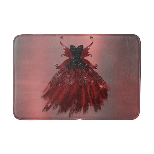 Gothic Fairy Crimson Gown | Deep Radiant Red Sheen Bath Mat (Front)