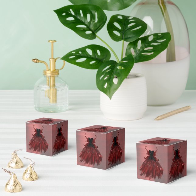 Gothic Fairy Crimson Gown | Deep Radiant Red Sheen Favor Boxes (Multiple)