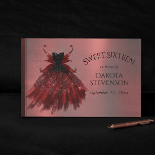 Gothic Fairy Crimson Gown Deep Radiant Red Sheen Guest Book