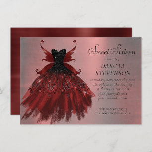 Gothic Fairy Crimson Gown Deep Radiant Red Sheen Invitation