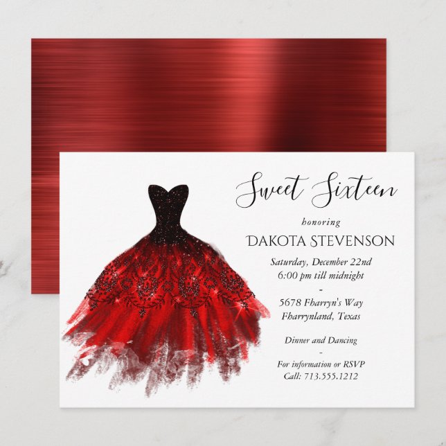 Gothic Fairy Crimson Gown | Deep Radiant Red Sheen Invitation (Front/Back)