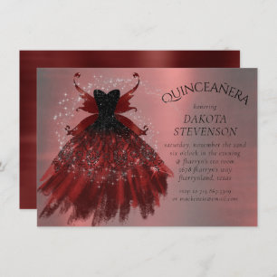 Gothic Fairy Crimson Gown Deep Radiant Red Sheen Invitation