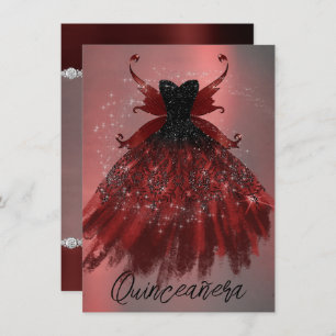 Gothic Fairy Crimson Gown Deep Radiant Red Sheen Invitation
