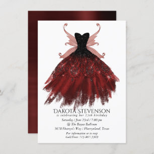 Gothic Fairy Crimson Gown Deep Radiant Red Sheen Invitation