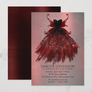 Gothic Fairy Crimson Gown   Deep Radiant Red Sheen Invitation