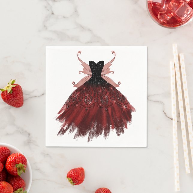 Gothic Fairy Crimson Gown | Deep Radiant Red Sheen Napkins (Insitu)
