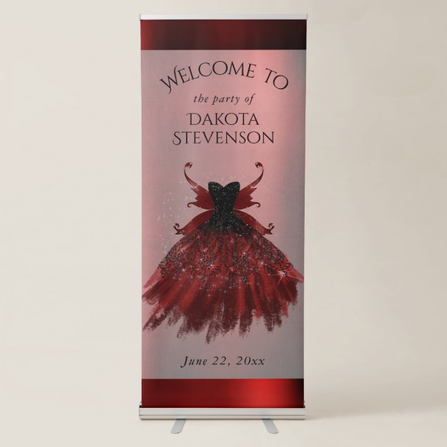 Gothic Fairy Crimson Gown | Deep Radiant Red Sheen Retractable Banner (Front)