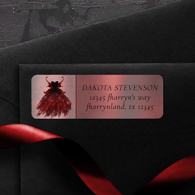 Gothic Fairy Crimson Gown | Deep Red Sheen Address Label (Creator Uploaded)