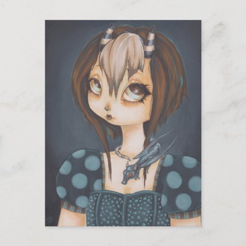Gothic fairy dragon in blue postcard