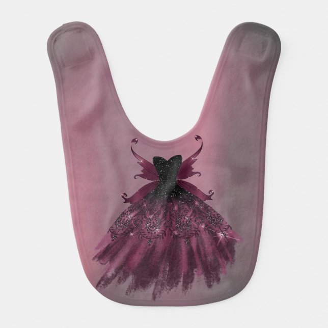 Gothic Fairy Fuchsia Gown | Punk Rock Pink Magenta Baby Bib (Front)
