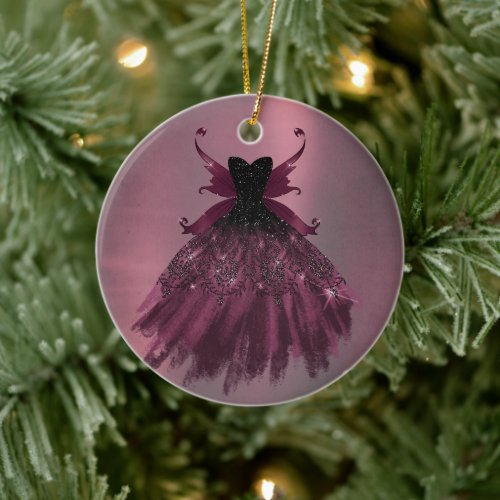 Gothic Fairy Fuchsia Gown | Punk Rock Pink Magenta Ceramic Ornament
