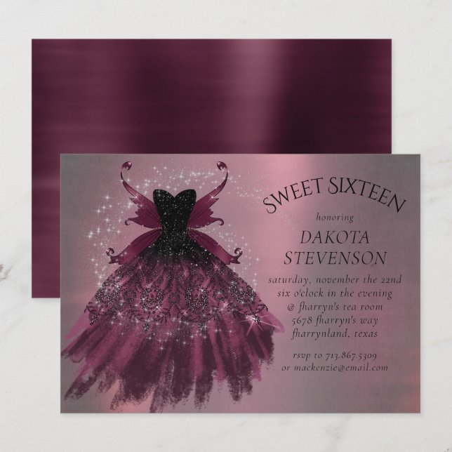 Gothic Fairy Fuchsia Gown | Punk Rock Pink Magenta Invitation (Front/Back)