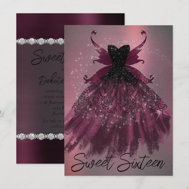 Gothic Fairy Fuchsia Gown | Punk Rock Pink Magenta Invitation (Front/Back)