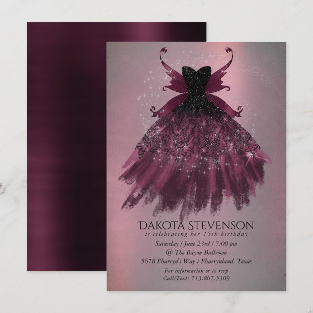 Gothic Fairy Fuchsia Gown | Punk Rock Pink Magenta Invitation (Front/Back)