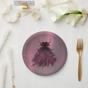 Gothic Fairy Fuchsia Gown Punk Rock Pink Magenta Paper Plates