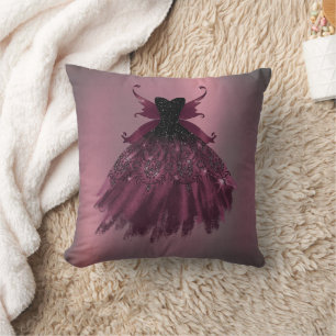 Gothic Fairy Fuchsia Gown Punk Rock Pink Magenta Throw Pillow