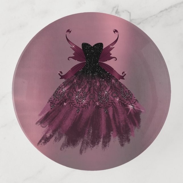Gothic Fairy Fuchsia Gown | Punk Rock Pink Magenta Trinket Tray (Front)