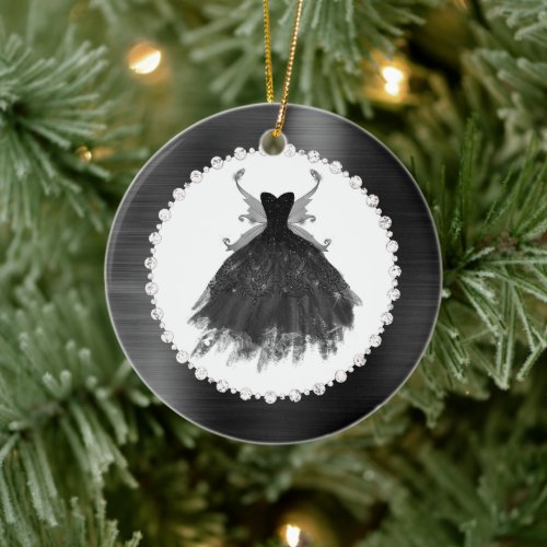 Gothic Fairy Gown  Black Vampy Glam Goth Luxury Ceramic Ornament