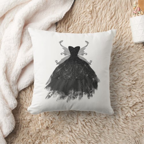Gothic Fairy Gown  Black Vampy Glam Goth Luxury Throw Pillow