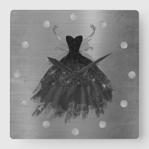 Gothic Fairy Gown  Black Vampy Glam Goth Sheen Square Wall Clock