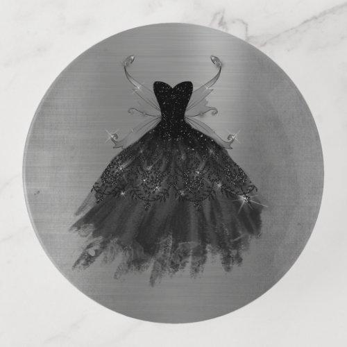 Gothic Fairy Gown  Black Vampy Glam Goth Sheen Trinket Tray