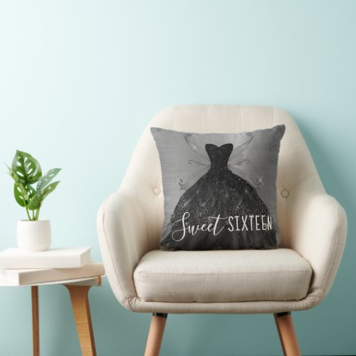 Gothic Fairy Gown  Black Vampy Glam Goth Sweet 16 Throw Pillow