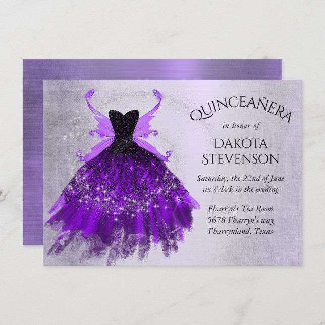 Gothic Fairy Gown | Brilliant Royal Purple Sheen Invitation (Front/Back)