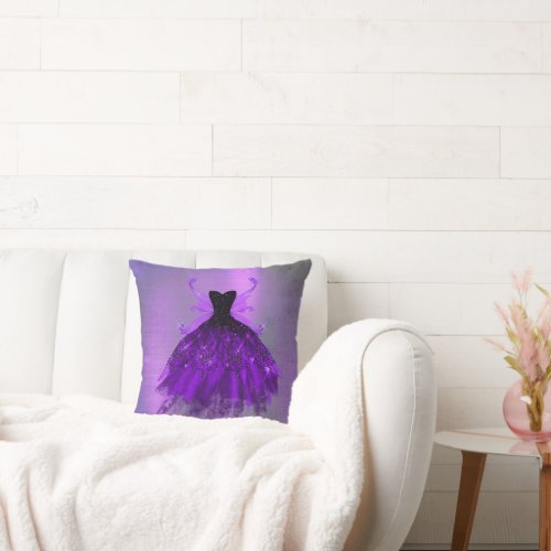 Gothic Fairy Gown  Brilliant Royal Purple Sheen Throw Pillow
