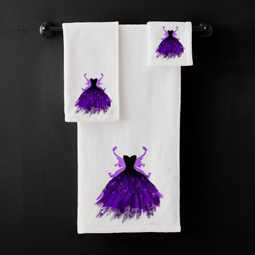 Gothic Fairy Gown  Brilliant Royal Purple Violet Bath Towel Set