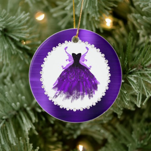 Gothic Fairy Gown  Brilliant Royal Purple Violet Ceramic Ornament