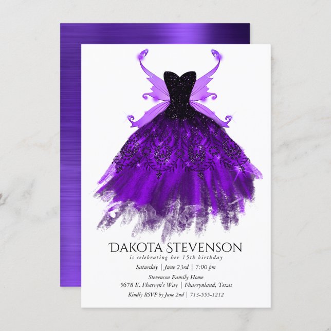 Gothic Fairy Gown | Brilliant Royal Purple Violet Invitation (Front/Back)