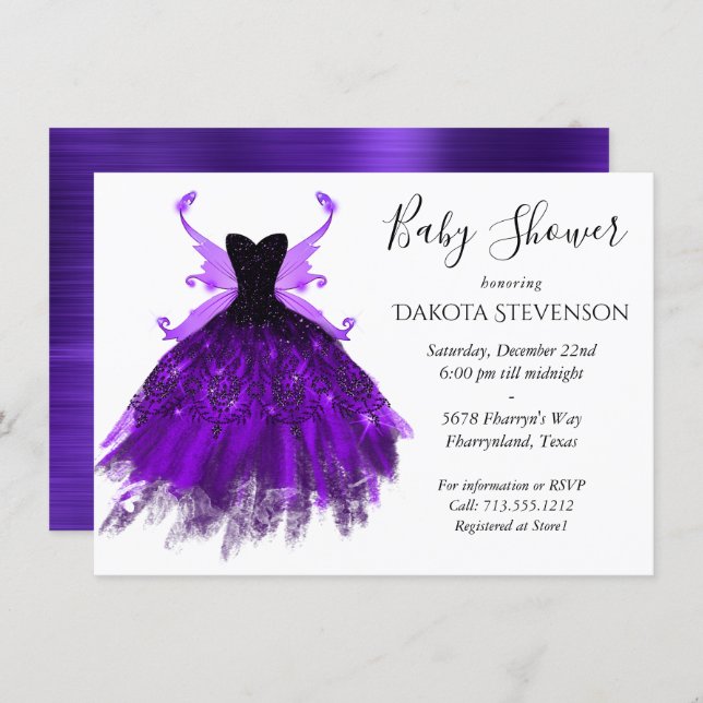 Gothic Fairy Gown | Brilliant Royal Purple Violet Invitation (Front/Back)