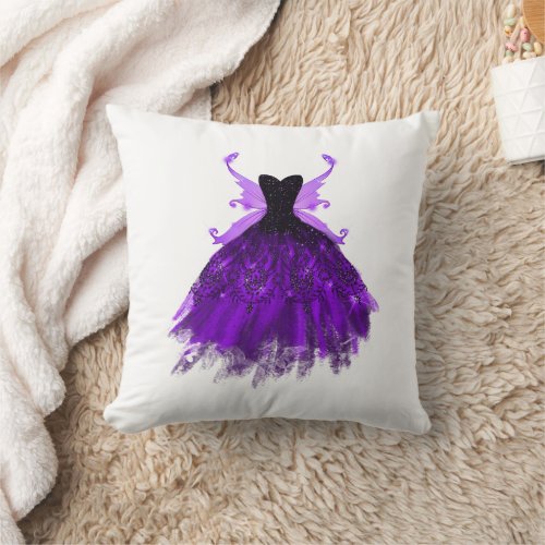 Gothic Fairy Gown  Brilliant Royal Purple Violet Throw Pillow