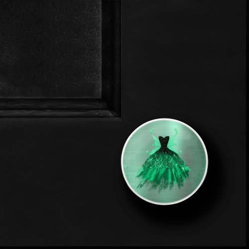 Gothic Fairy Gown  Fantasy Emerald Green Sheen Ceramic Knob