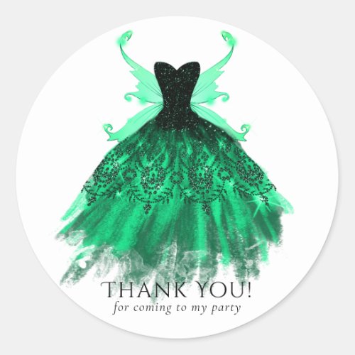 Gothic Fairy Gown  Fantasy Emerald Green Sheen Classic Round Sticker