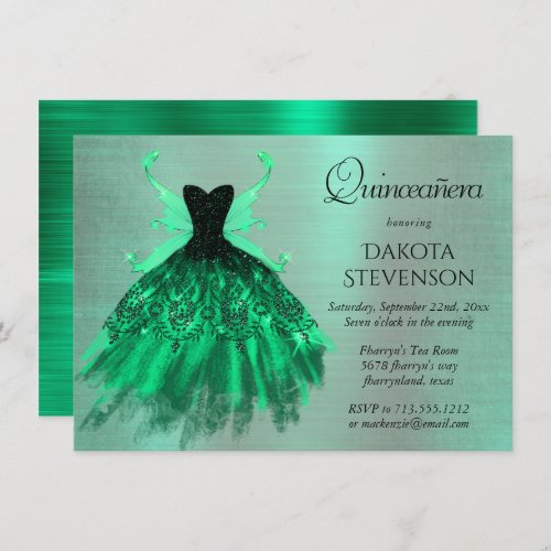 Gothic Fairy Gown  Fantasy Emerald Green Sheen Invitation