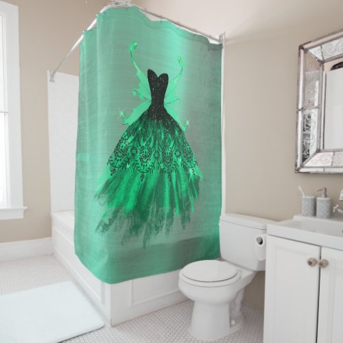 Gothic Fairy Gown  Fantasy Emerald Green Sheen Shower Curtain