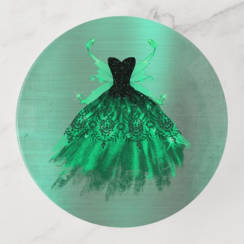 Gothic Fairy Gown  Fantasy Emerald Green Sheen Trinket Tray