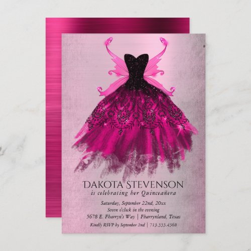 Gothic Fairy Gown  Glam Rock Hot Pink Sheen Party Invitation