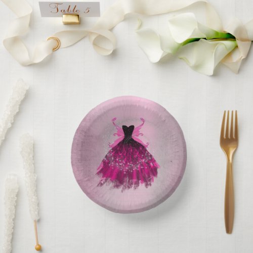 Gothic Fairy Gown  Glam Rock Hot Pink Sheen Party Paper Bowls