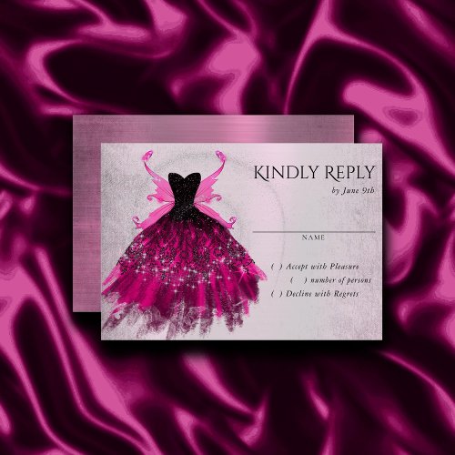 Gothic Fairy Gown  Glam Rock Hot Pink Sheen Party RSVP Card
