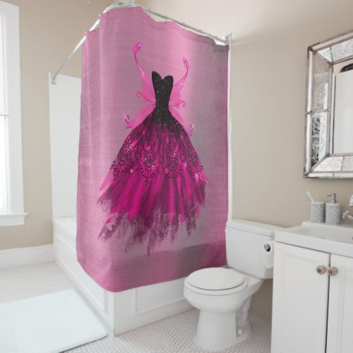 Gothic Fairy Gown  Glam Rock Hot Pink Sheen Party Shower Curtain