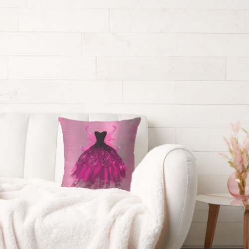 Gothic Fairy Gown  Glam Rock Hot Pink Sheen Party Throw Pillow