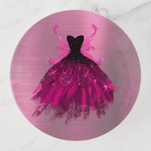 Gothic Fairy Gown  Glam Rock Hot Pink Sheen Party Trinket Tray